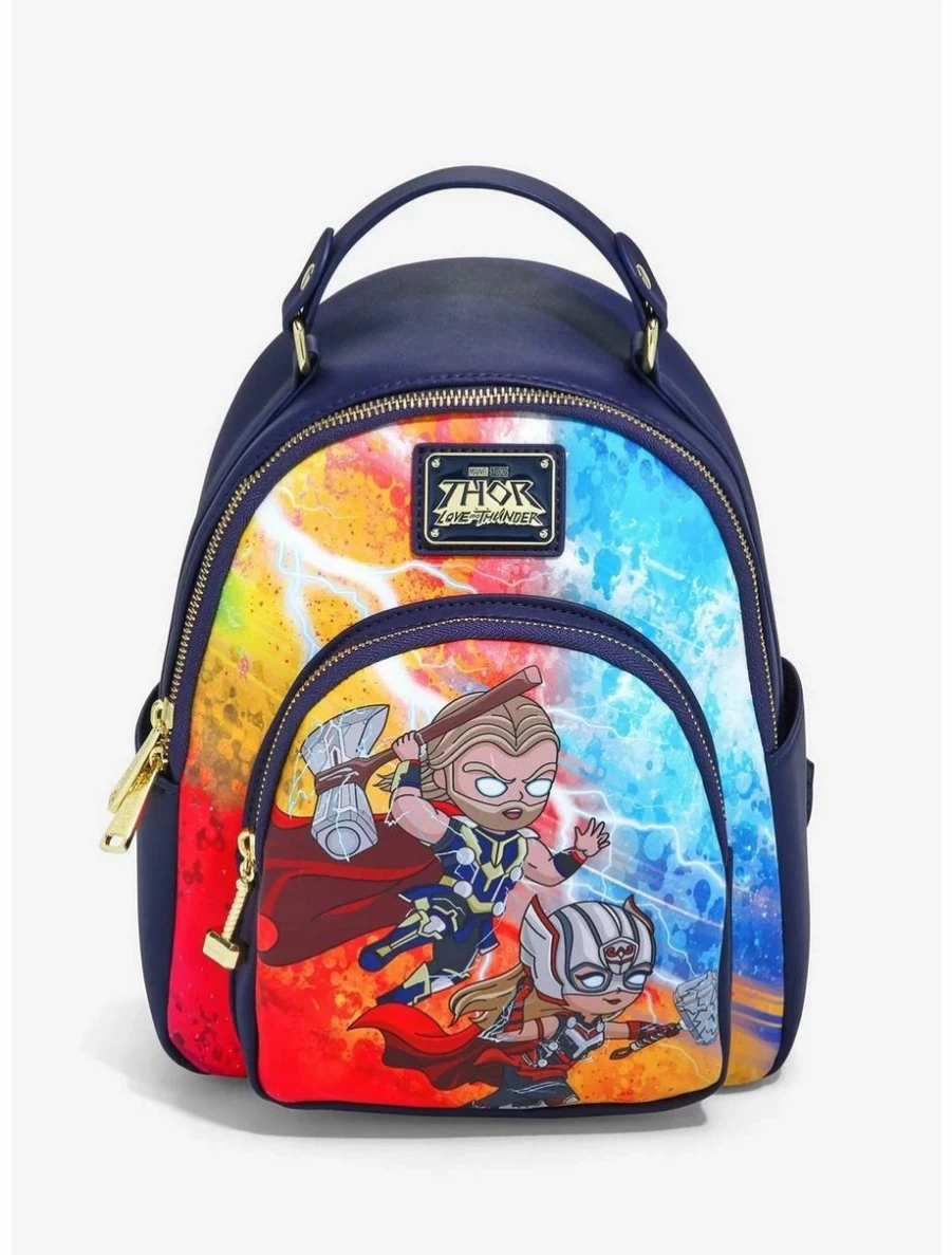 Loungefly Marvel Thor: Love and Thunder Mini Backpack – Chibi Thor & Mighty Thor Design, BoxLunch Exclusive Collectible