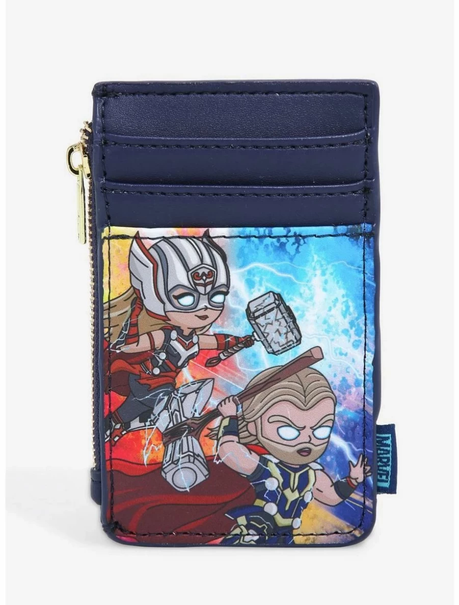 Loungefly Marvel Thor Love and Thunder Chibi Thor & Mighty Thor Card Holder Wallet BoxLunch Exclusive