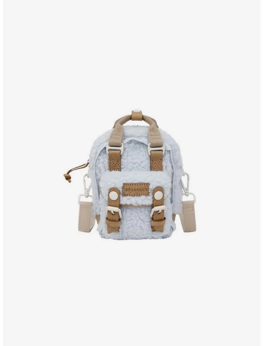 "Mini Crossbody Bag - Fluffy Blue Lotus & Hazelnut Design, Cute Doughnut Macaron Style"