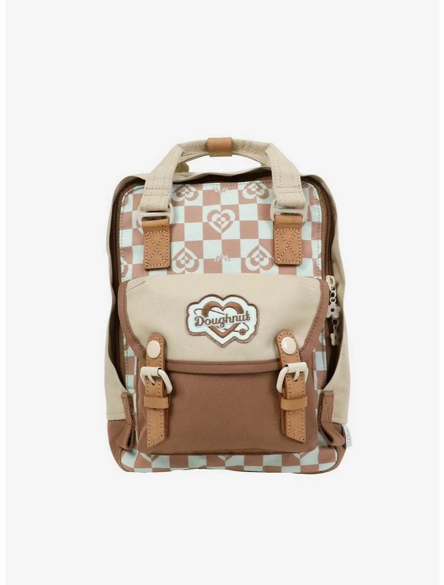 Mini Checkered Backpack - Doughnut & Macaron Kaleido Mushroom Design, Cute Boxlunch Style