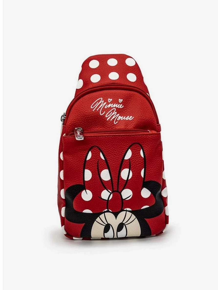 Disney Minnie Mouse Polka Dot Crossbody Bag - Cute Face Close Up Design for Women & Girls