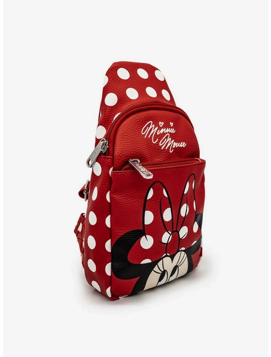 Disney Minnie Mouse Polka Dot Crossbody Bag - Cute Face Close Up Design for Women & Girls