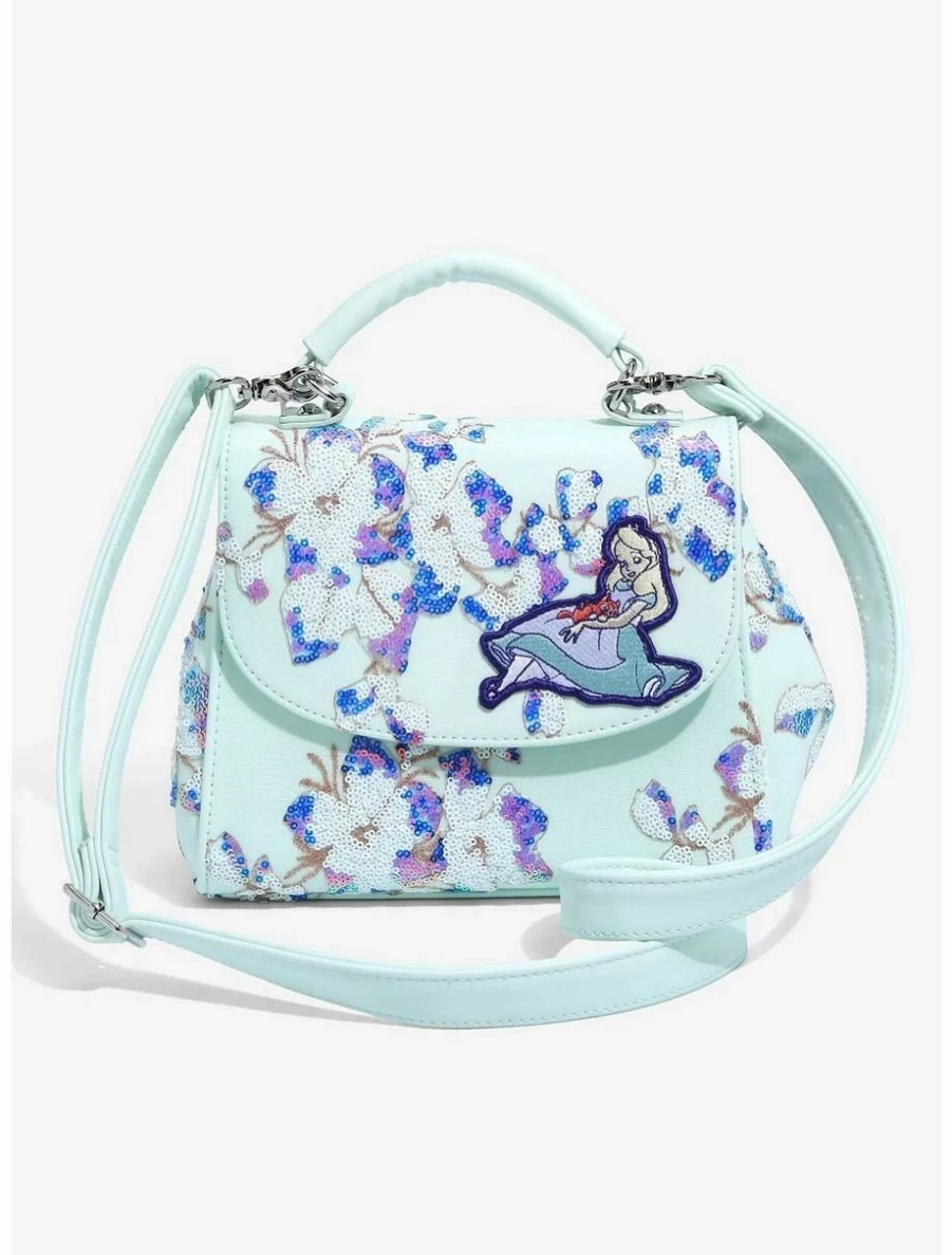 Loungefly Disney Alice in Wonderland Floral Sequin Mini Backpack Featuring Alice & Dinah - BoxLunch Exclusive Handbag
