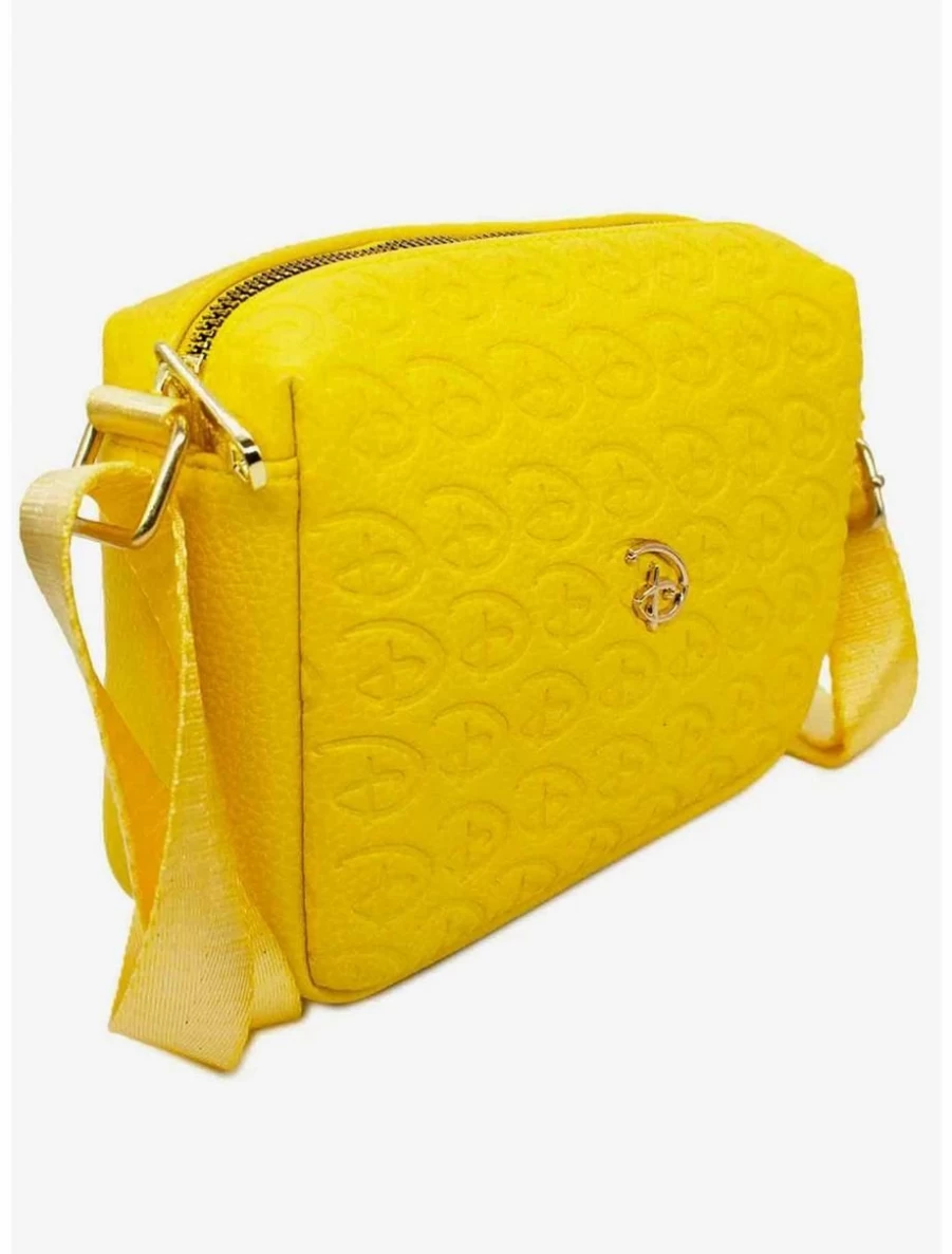 Disney Signature Vegan Leather Crossbody Bag - Yellow Debossed Design, Stylish & Eco-Friendly