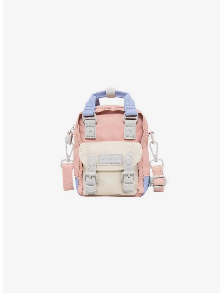 Monet-Inspired Pink Mini Crossbody Bag with Doughnut & Macaron Charm - Stylish Stone Accents