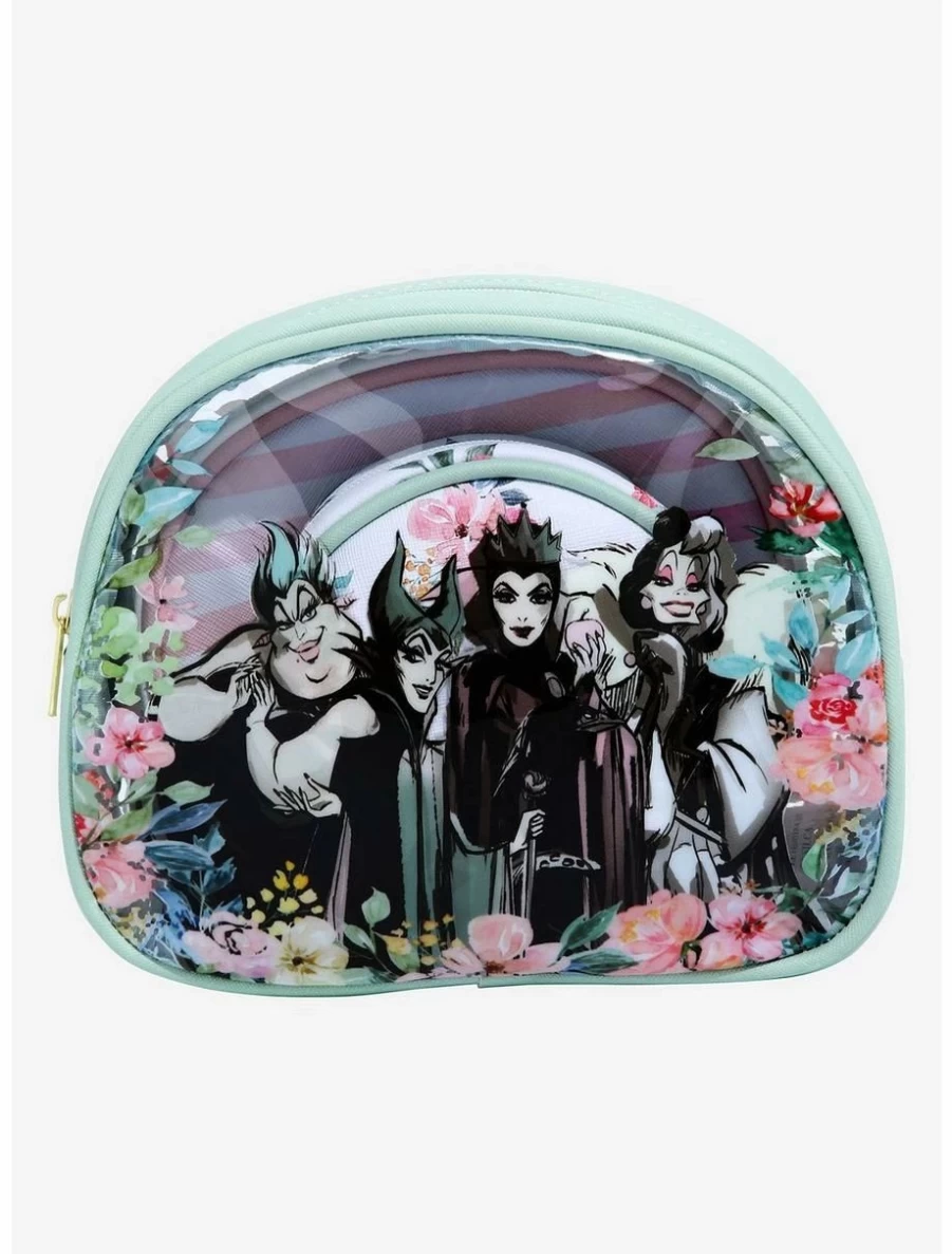 Disney Villains Floral Print Cosmetic Bag Set - Gothic Makeup Pouch for Women