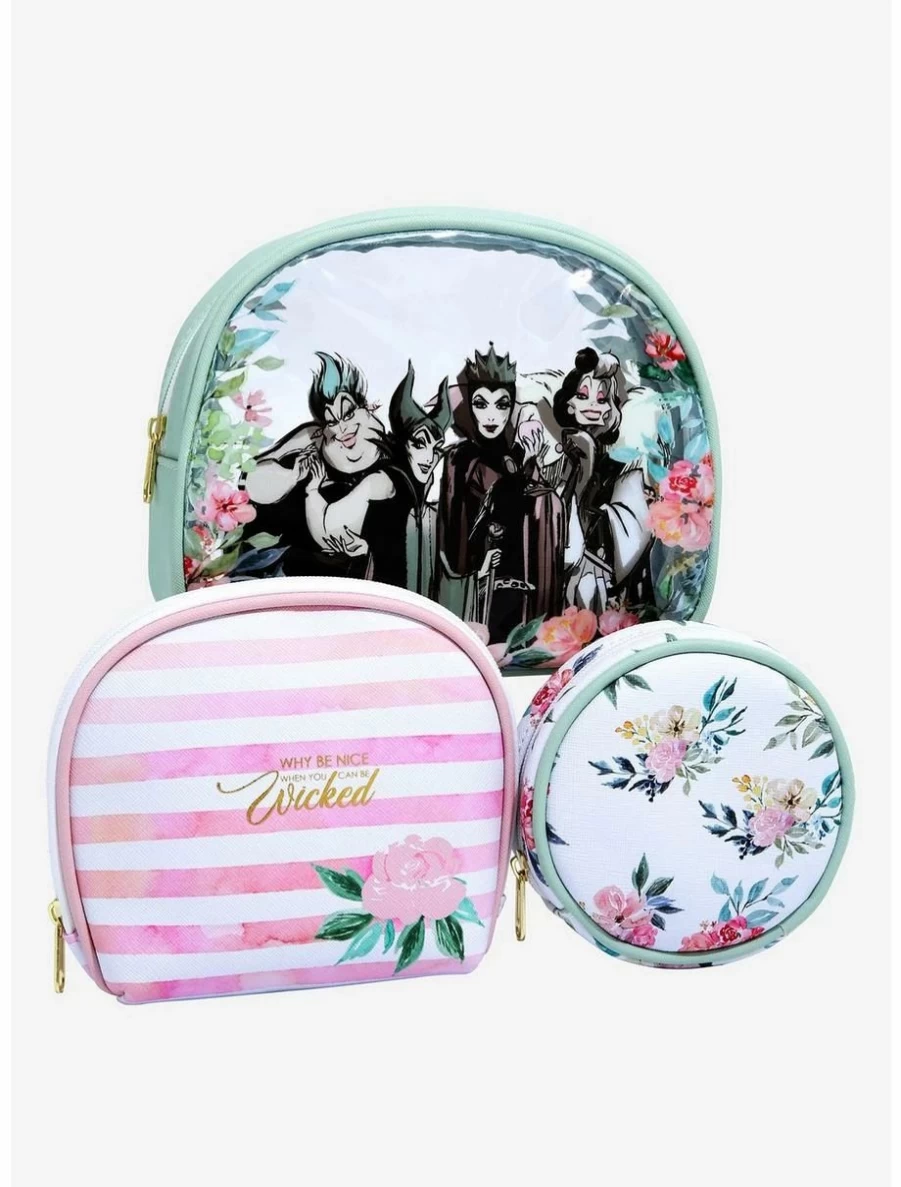 Disney Villains Floral Print Cosmetic Bag Set - Gothic Makeup Pouch for Women